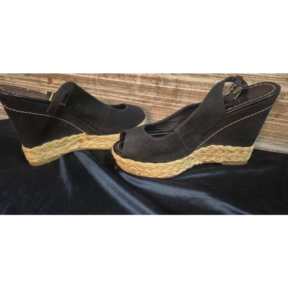 Brash Womens Black Peep Toe Espadrille Wedge Sandals Slingback Size 8